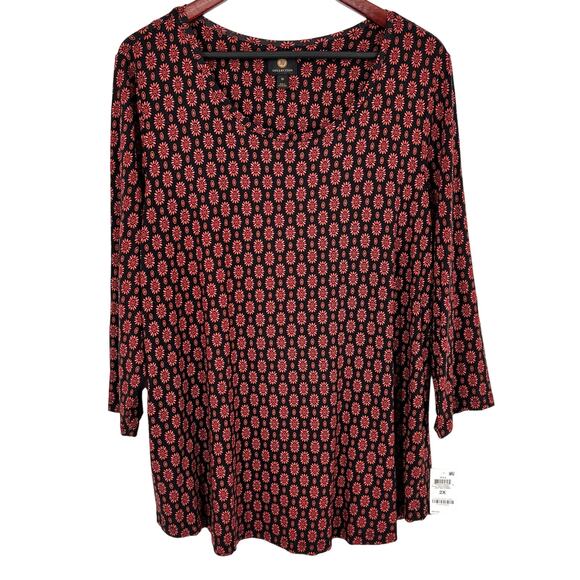 JM Collection Tops - NEW NWT JM Collection Plus Size 2X Black Pink Stretchy Soft  Blouse Shirt Top